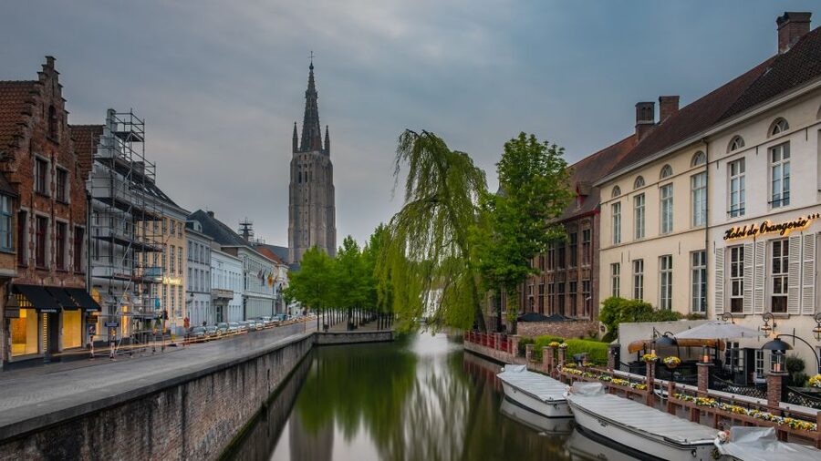 Rooftops and canal water in the Bruges Old Town